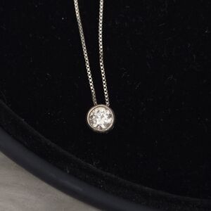 925 Sterling Silver Thin Chain Necklace Bezel Set Solitaire CZ Round Cut 17"